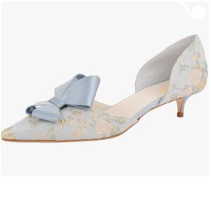 XYD Flower Embroidery D'Orsay Kitten Heel Bridal Bowknot Pumps Elegant Shoes